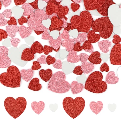 Herz Schaumstoff Aufkleber, 180 Stück Glitzer Moosgummi Sticker Selbstklebend, Herzen Sticker Rot Rosa Weiß für Scrapbooking DIY Basteln Valentinstag Geburtstag Party Dekoration von Neerow