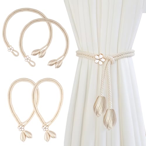 Neerow Blumen Vorhang Raffhalter, 4 Stück Verstellbare Gardinenhalter, Elegante Baumwolle Gardinen Raffhalter, Dekorative Gardinenhalter Perfekt für Zuhause, Büro(50 cm, Off-White) von Neerow