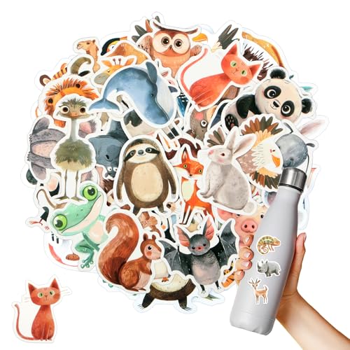 Sticker Tiere, 50 Stück Wasserfeste Aufkleber Tieres, Verschiedene Cartoon Vinyl Aufkleber Kinder für DIY Deko Laptop Scrapbook Trinkflasche Tagebuch Fahrrad Koffer (Cartoon-Tiere) von Neerow