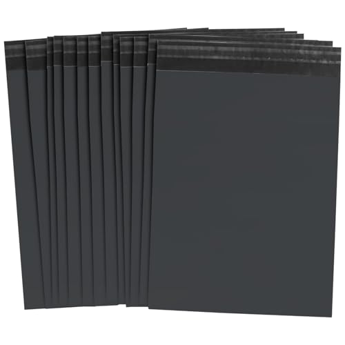 100 Versandtaschen, schwarz, aus Kunststoff, selbstklebend, für Postkarten, Pakete für Versand, Kunststoff, verschiedene Umschläge (381 x 483 mm) von NefLaca