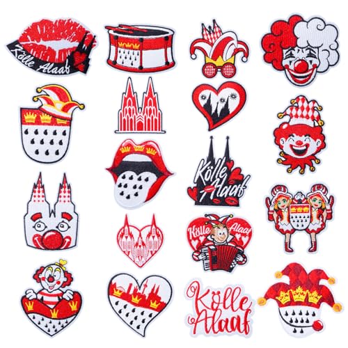 Neikafan Kölner Karneval Rot Weiß Bügelflicken 18 Stücke Aufnäher Patches Karneval Köln Bügelflicken zum Aufbügeln für Karneval Kostüm Köln Rot Weiß Bügelbilder Karneval Kölner Aufnäher von Neikafan