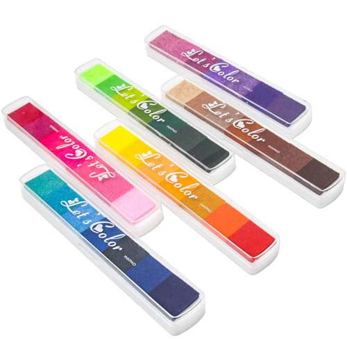 Neikafan Stempelkissen Set 42 Färben Stempelkissen Bunt Kinder Fingerstempel Farben Blau,Grün,Gelb,Lila,Kaffee,Rosa Farbverlauf für Papier Handwerk Stoff Malerei DIY Geburtstag Geschenk(6 Stück) von Neikafan