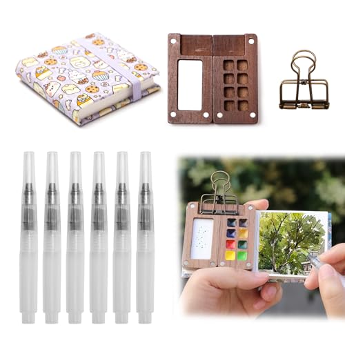 Neikafan Tragbares Skizzenbuch Palette Set 8 Raster Mini Reise Aquarellkasten Holz Malkästen mit 1 Clip Wassermalkasten Leere für Aquarell,Gouache,Acrylmalerei, mit Skizzenbuch,Aquarellpinsel Stifte Neikafan Tragbares Skizzenbuch Palette Set 8 Raster Mini Reise Aquarellkasten Holz Malkästen mit 1 Clip Wassermalkasten Leere für Aquarell,Gouache,Acrylmalerei, mit Skizzenbuch,Aquarellpinsel Stifte von Neikafan
