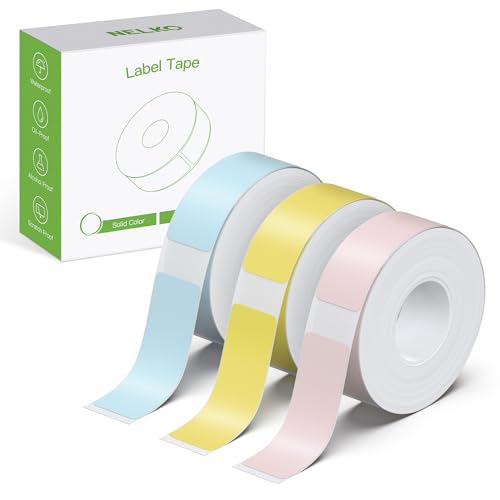 NELKO Original P21 Beschriftungsband | angepasstes Etikettenpapier | 14 x 40 mm | Standardersatz laminiert für Büro | 180 Band/Rolle | 3 Rollen | hellgelb/pink/himmelblau von Nelko
