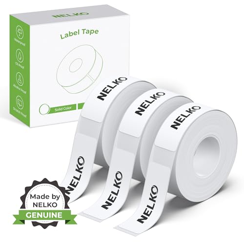 NELKO Original P21 Etikettenband-Ersatz, adaptiertes Etikettendruckpapier, 14 x 40 mm, Standard-laminiertes Büro-Etikettierband, Mehrzweck-Etikettierband, P21, 180 Bänder/Rolle, 3 Rollen, Weiß von Nelko