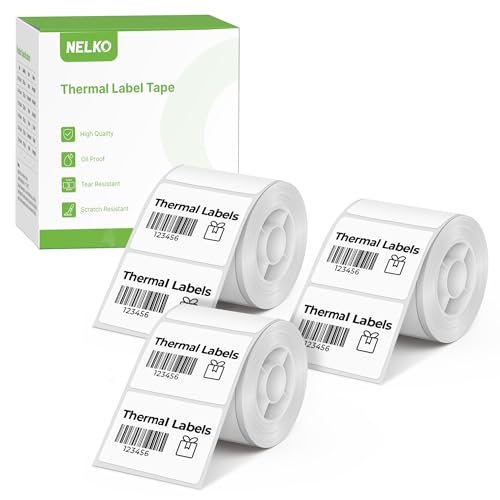 NELKO PM220 Etikettenhersteller-Band, angepasstes Etikettendruckpapier, 40x30 mm, Standard-laminiertes Büro-Etikettierband-Ersatz, Thermo-Etikettenband für Zuhause, Büro, 230 Etiketten/3 Rolle（weiß） von Nelko