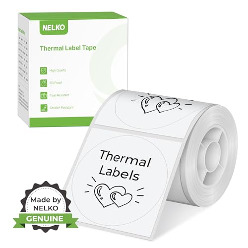 NELKO PM220 Etikettenhersteller-Band, angepasstes Etikettendruckpapier, 50x50 mm, Standard-laminiertes Büro-Etikettierband-Ersatz, Thermo-Etikettenband für Zuhause, Büro, 150 Etiketten/Rolle（weiß） von Nelko