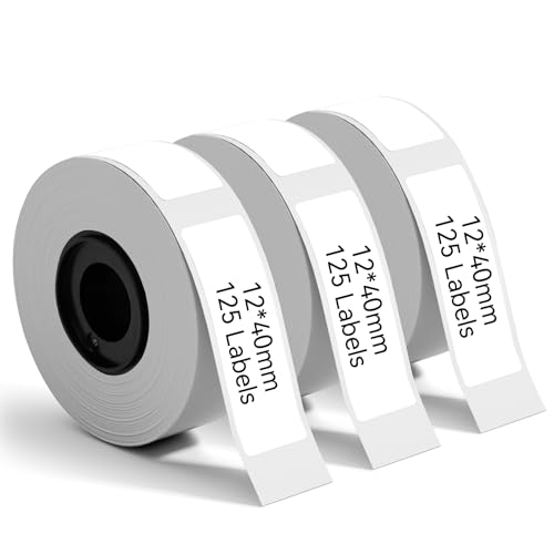 3 Rollen Thermo-Etikettenband, Etiketten Papier, Endlos-Etikettenband 12 mm x 40 mm, selbstklebend, Thermoetiketten, Klebeband für Etikettierer D30/L11/Q30/P12/P11/D32, 125 Etiketten/Rolle– Weiß 3 Rollen Thermo-Etikettenband, Etiketten Papier, Endlos-Etikettenband 12 mm x 40 mm, selbstklebend, Thermoetiketten, Klebeband für Etikettierer D30/L11/Q30/P12/P11/D32, 125 Etiketten/Rolle– Weiß von NelkoGlobal