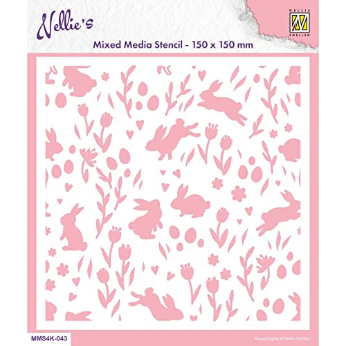 Nellie Snellen, Mixed Media Stencils Background Rabbit and Tulips Nellie Snellen, Mixed Media Stencils Background Rabbit and Tulips von Nellie Snellen