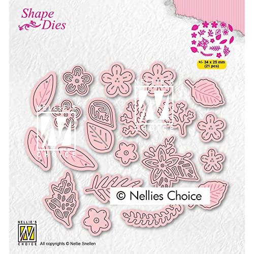 Nellie's Choice SD191 Stanzschablone Set-Blumen und Blätter-Cutting Die-3,4 x 2,5 cm-21 Stück-Stanzform-für Karten Basteln-Bastel Scrapbooking-Scrapbook Zubehör, Gelb, 34x25mm von Nellie's Choice