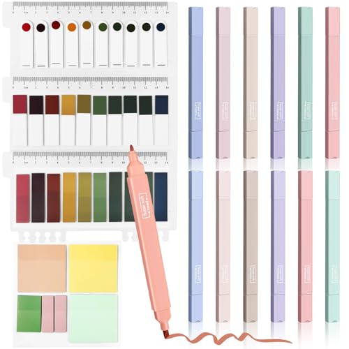 Nelxsene 700 Stück Sticky Notes Transparente Haftnotizen Mit 12 Pastell Textmarker,Pastell Highlighter Pen set,Für Back to School Aesthetic Bible Marker Book Annotation School Supplies Bürobedarf von Nelxsene