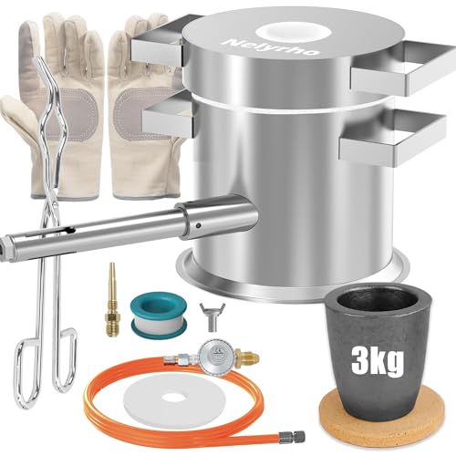 Nelyrho Propan-Schmelzofen-Set, 3 kg, robuste Edelstahlgießerei für Metallguss, komplettes Schmelzset mit Tiegel, Zange, Handschuhe für Gold, Silber, Kupfer, Aluminium von Nelyrho