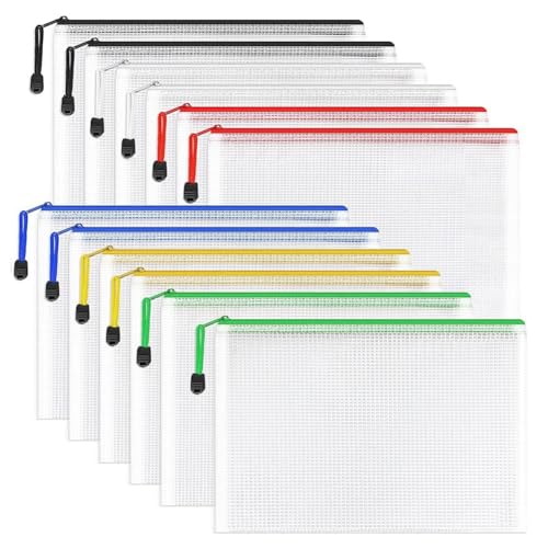Nemeae 12 Stück Netz-Reißverschlusstasche, Dokumententasche, Kunststoff-Reißverschluss-Aktenordner, Letter-Format/A4-Format für Bürobedarf von Nemeae