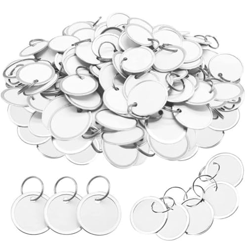 Nemeae 180-Teiliges Metallrand-Schlüsselanhänger-Set, Runde Papierschilder für Autoschlüssel und Türschlüssel, & Silber von Nemeae
