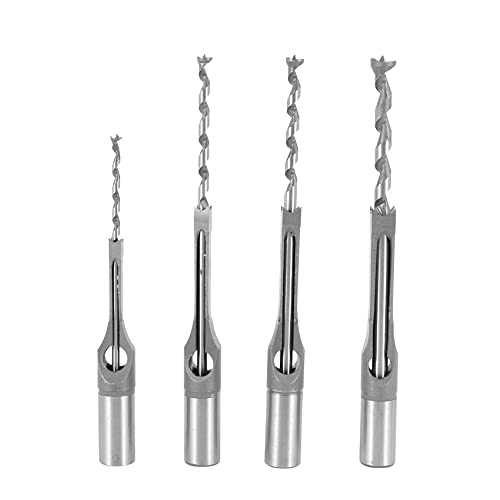 Nemeae 4 Stücke Holzbearbeitungsplatz Lochbohrer Set Stemmen Meissel Stemmeisen Bit Sets Kits Zur Lochsaege mit Spiralbohrer Stemmen Meissel DIY Power Werkzeug von Nemeae