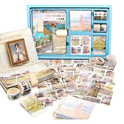 Nemeae ÄSthetisches Scrapbook-Kit, Vintage-ÖLgemäLde, B6-Notizbuch, Scrapbooking-ZubehöR, Kunstaufkleber, D von Nemeae