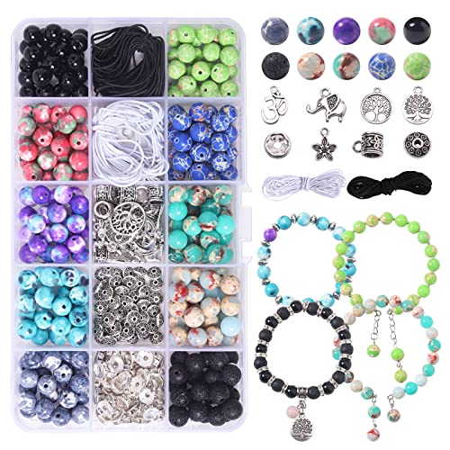 Chakra Perlen Zum Basteln Armband Set Lava Bastelperlen Zum Auffädeln, 8mm Natürlichen Halbedelstein Perle für Thringing Loose Armbänder Perlen zum Auffädeln Erwachsene Armbänder Selber Machen Set von Nenjindz