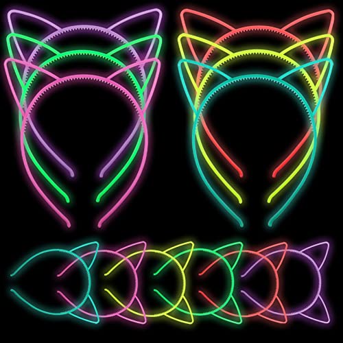 Nenjindz Katze Ohr Stirnbänder, leuchtende Katze Ohr Geburtstag Stirnbänder Krone Glühen im Dunkeln Cosplay Party Haarbänder für Mädchen Kinder Party (6 Stück) von Nenjindz