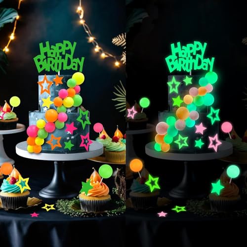 Nenluny Neon-Kuchendekorationen, leuchtende Kuchendekoration, leuchtet im Dunkeln, Neon-Schwarzlicht, Partyzubehör für Geburtstag, Hochzeit, Disco, Partyzubehör Nenluny Neon-Kuchendekorationen, leuchtende Kuchendekoration, leuchtet im Dunkeln, Neon-Schwarzlicht, Partyzubehör für Geburtstag, Hochzeit, Disco, Partyzubehör von Nenluny