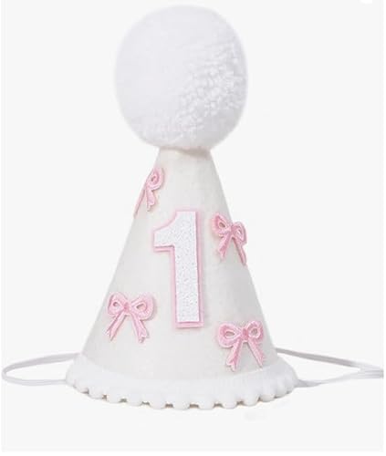 Nenluny Rosa Schleife 1. Geburtstag Party Hut für Mädchen Cake Smash Foto Requisiten Weiß Kegel Hut für Prinzessin Erster Geburtstag Dekorationen Nenluny Rosa Schleife 1. Geburtstag Party Hut für Mädchen Cake Smash Foto Requisiten Weiß Kegel Hut für Prinzessin Erster Geburtstag Dekorationen von Nenluny