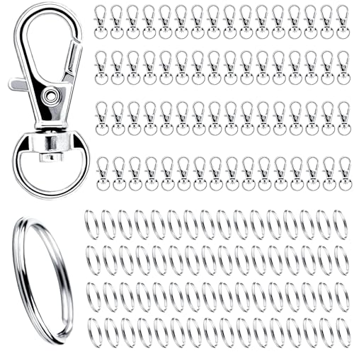 130 Stück Schlüsselringe Karabiner Schlüsselanhänger Ringe Basteln Selber Machen Karabiner Schlüsselring Klein,Karabinerhaken mit Drehgelenk Edelstahl für DIY (Silber) von Nenull