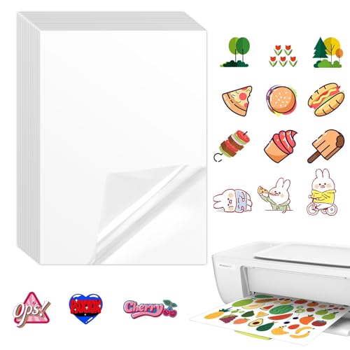 20 Blatt Sticker Papier Rub On Folie zum Bedrucken Klebefolie Selbstklebende Folie Transparent Vinyl Stickerpapier Zum Selbst Drucken A4 für Aufkleber Drucker, Laser und Tintenstrahldrucker Drucker von Nenull