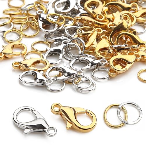 Verschlüsse für Armbänder 420 Stück Kettenverschluss Silber Gold Armband Verschlüsse, Schmuck Verschlüsse für Perlenarmbänder mit 12mm Ketten Verschlüsse,5mm Biegeringe für DIY Schmuckherstellung von Nenull
