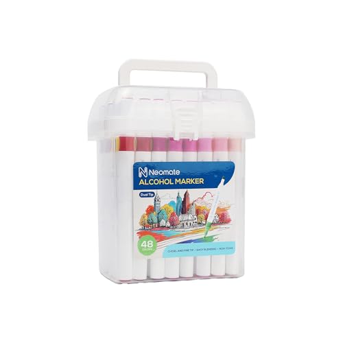 Neomate Alkohol-Marker-Set, 48 Farben, Doppelspitze, Meißel und feine Marker auf Alkoholbasis, ungiftiges Kunstzubehör für Kinder und Erwachsene, ideal zum Ausmalen, Illustrationen und Kunstunterricht Neomate Alkohol-Marker-Set, 48 Farben, Doppelspitze, Meißel und feine Marker auf Alkoholbasis, ungiftiges Kunstzubehör für Kinder und Erwachsene, ideal zum Ausmalen, Illustrationen und Kunstunterricht von Neomate