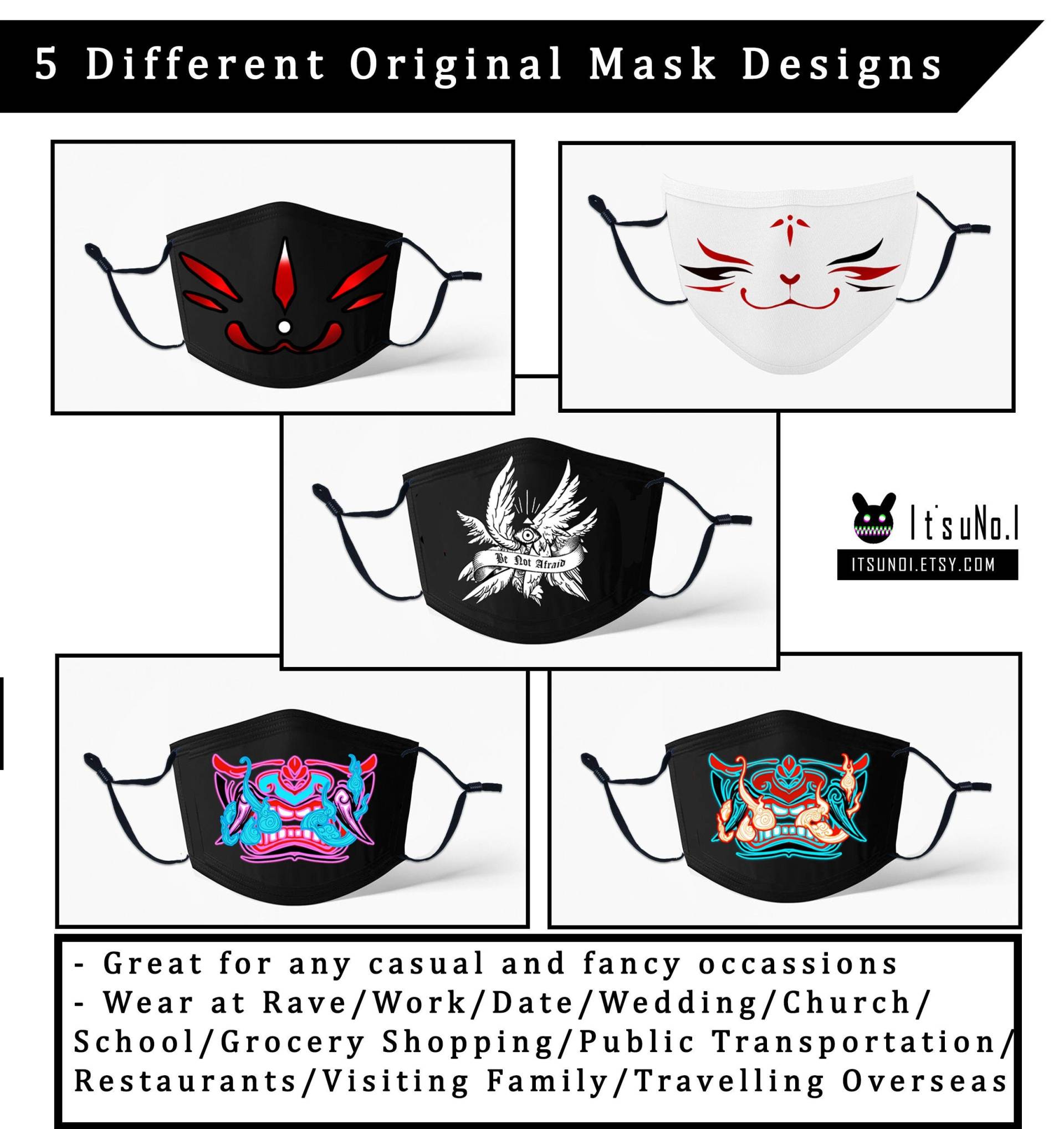 Original Design Gesichtsmaske Mit Aktivkohle Filter Oriental Anime Japanisch Inspirierte Kunstmasken Fox Kitsune Oni Mask Gesichtsbedeckung Original Design Gesichtsmaske Mit Aktivkohle Filter Oriental Anime Japanisch Inspirierte Kunstmasken Fox Kitsune Oni Mask Gesichtsbedeckung von NeonxBaby