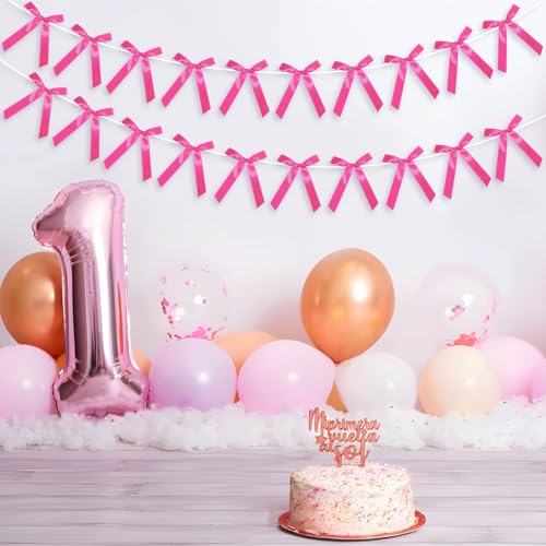 2 x rosa Schleifendekorationen, rosa Satin-Schleifen-Girlande, Kokette, Geburtstagsdekorationen für Brautparty, Junggesellinnenabschied (Hot Pink) von Neptniopllab