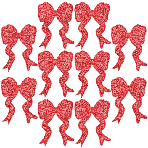 Aufnäher zum Aufbügeln, 15,2 x 12,7 cm, glänzende Stickerei, Schleife, zum Aufbügeln, für Kleidung, DIY, Nähen, Jeans, Hemd, Hut, Jacke, Kleidung, Rucksack (Rot, 10 Stück) von Neptniopllab