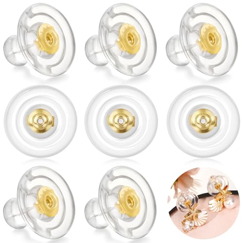 Neptniopllab 4 Paar/8 Stück sichere Ohrring-Verschlüsse, 18 Karat Gold, Silikon-Ohrring-Verschlüsse, Ersatz für Ohrstecker/hängende Ohrringe, keine Reizung, hypoallergen, transparente Neptniopllab 4 Paar/8 Stück sichere Ohrring-Verschlüsse, 18 Karat Gold, Silikon-Ohrring-Verschlüsse, Ersatz für Ohrstecker/hängende Ohrringe, keine Reizung, hypoallergen, transparente von Neptniopllab
