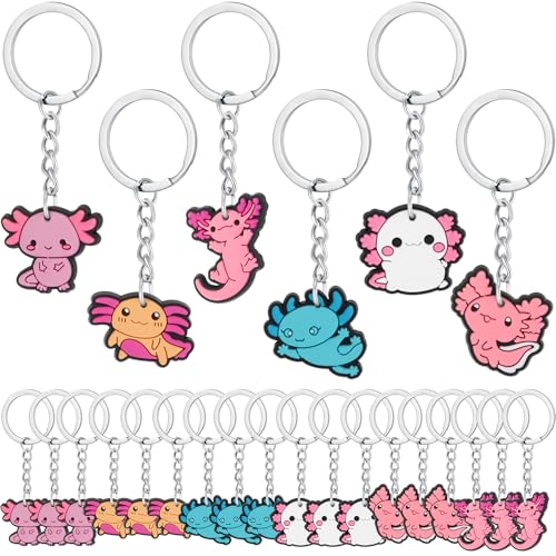 Neptniopllab Axolotl Schlüsselanhänger Pack, 24 Stück PVC 3D Axolotl Geburtstagsdekorationen Axolotl Charms Anhänger Zubehör für Frauen Student Weihnachten Geburtstagsgeschenk (Axolotl, 24) von Neptniopllab