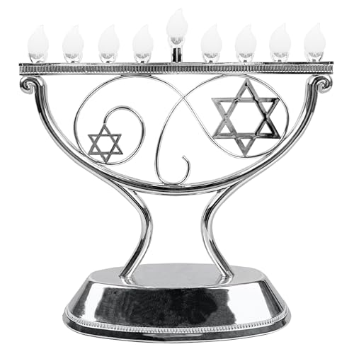 Elektrische Chanukkah-Menora mit Fernbedienung, LED-Farbwechsel, traditionelle skurrile Channukah-Menora mit Fernbedienung, Batterie oder USB-betrieben, inklusive – Silber von Ner Mitzvah