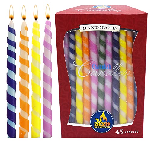 Ner Mitzvah Chanukka Kerzen Standardgröße - Spirale Mehrfarbige Tropffreie Menora Kerzen - Paraffinwachs In Premium-qualitä - 45 Kerzen pro Karton Ner Mitzvah Chanukka Kerzen Standardgröße - Spirale Mehrfarbige Tropffreie Menora Kerzen - Paraffinwachs In Premium-qualitä - 45 Kerzen pro Karton von Ner Mitzvah