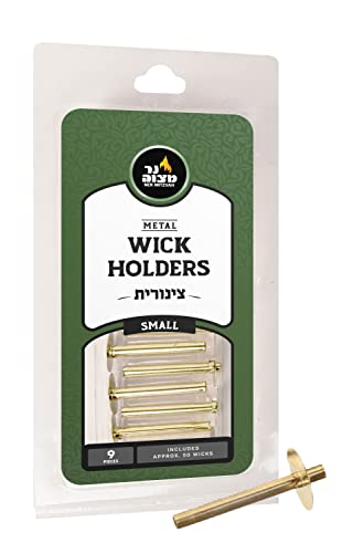 Ner Mitzvah Metal Wick Holder Set â€“ 9 Small Holders and 50 Wax Coated Cotton Wicks â€“ Sits in Full Oil Cup for Optimal Safety and Burn Time â€“ Tzinores by von Ner Mitzvah