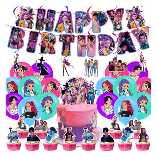 Geburtstags Deko Huntrix Kuchen Topper Cupcake Toppers Banner Party Dekorationen Festliche Atmosphäre Zubehör für Kinder Fan (K-D-H01) von NerYuo
