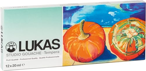 NERCHAU LUKAS STUDIO GOAUCHE - Künstler-Gouache in Premium-Qualität - Starter-Set T12 mit 12 x 20 ml Aluminiumtuben im Kartonetui, Orange von Nerchau