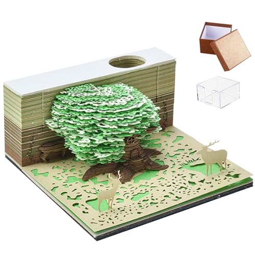 2024 Kalender Memo Pad 3D Memo Pad mit Display Hülle Baumform Dekorative 3D -Notepad Büro Wohnzimmer Schreibtisch Geschenk für Kollegen Freund, Green von Neroyaner