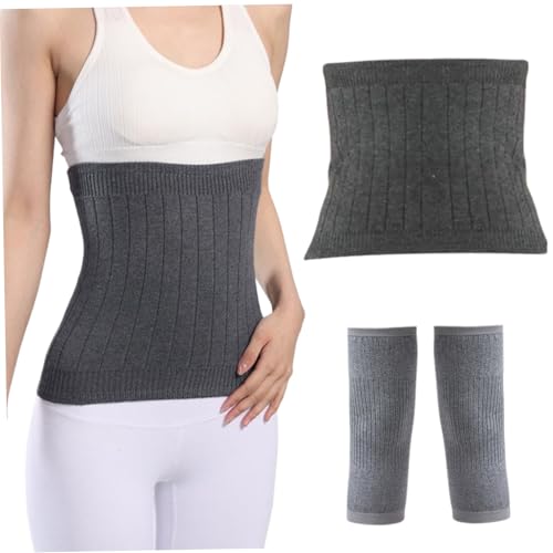Bauchwärmer mit Kniebandage 3-teilig/Set Thermo-Bauchbinde aus Wolle weicher warmer schmaler Taillengürtel doppelt verdickter Taillenstützschutz für Frauen und Mädchen L von Neroyaner
