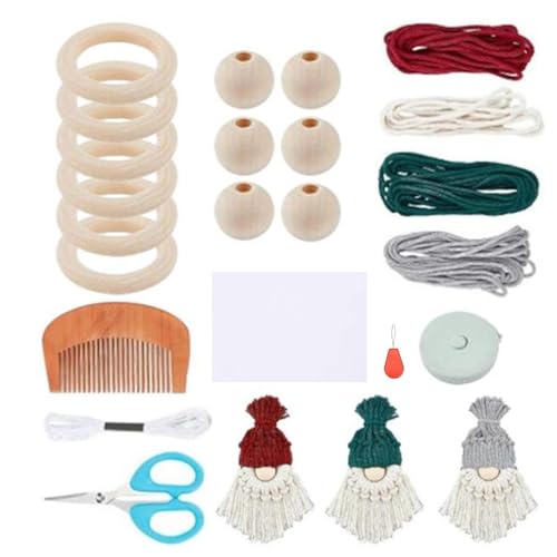 Neroyaner Weihnachtswichtel-Makramee-Set mit Anleitung 1 Set DIY-Weihnachts-Makramee aus Baumwolle zum Basteln Weihnachtsmann-Zwerg Herstellungszubehör für Weihnachtsbaumschmuck von Neroyaner