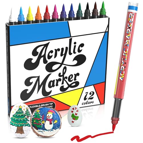 Nesayerk Acrylstifte für Steine Wasserfest, 12 PCS Acrylic Paint Marker Steine Bemalen Stifte mit Pinselspitze für Keramik, Glas, Kunststoff, Holz, Karton, Leder, Metall, Papier, Porzellan Nesayerk Acrylstifte für Steine Wasserfest, 12 PCS Acrylic Paint Marker Steine Bemalen Stifte mit Pinselspitze für Keramik, Glas, Kunststoff, Holz, Karton, Leder, Metall, Papier, Porzellan von Nesayerk