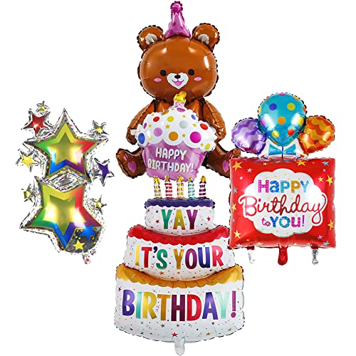 Folienballon Happy Birthday，4 Stück Geburtstagsballons，helium ballons geburtstag，XXL Runde Geburtstags Folienballons，helium luftballons für Geburtstag Party Dekoration von Nesloonp