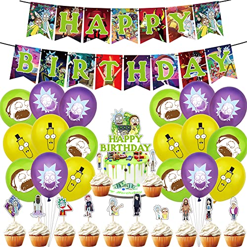 Geburtstag Deko Rick，Morty Geburtstag Luftballons，Geburtstagsfeier Dekoration Happy Birthday Banner Cupcake Topper für Kinder Thema Geburtstag Luftballon Party Dekoration von Nesloonp