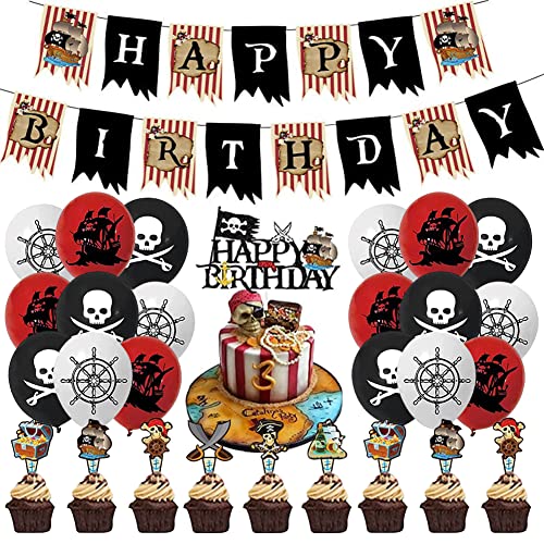 Luftballons Geburtstag Deko Set, 44 Stück Piratenschiff Geburtstag Deko, Piratenschiff Geburtstag Luftballons, Piratenschiff Ballon, Happy Birthday Banner, für Geburtstagdeko Jungen von Nesloonp