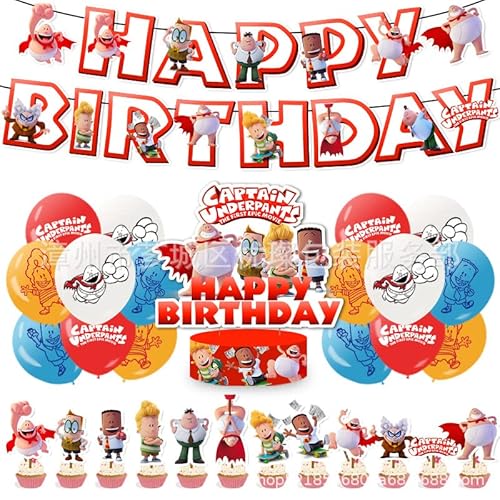Party Dekorationen,33pcs Cartoon Geburtstag Party Zubehör einschließlich Happy Birthday Banner Cake Topper Cupcake Topper Papier Luftballons, perfekte Kindergeburtstag Party Dekorationen von Nesloonp