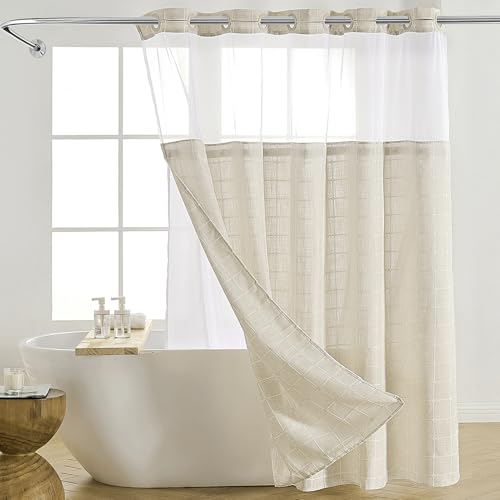 Nesphy Duschvorhang ohne Haken, Boho, Bauernhaus, mit Einrastfutter, Leinen, rustikal, strapazierfähig, strukturierter Stoff, doppellagig, wasserdicht, Netzstoff, 180 x 188 cm, Beige Nesphy Duschvorhang ohne Haken, Boho, Bauernhaus, mit Einrastfutter, Leinen, rustikal, strapazierfähig, strukturierter Stoff, doppellagig, wasserdicht, Netzstoff, 180 x 188 cm, Beige von Nesphy