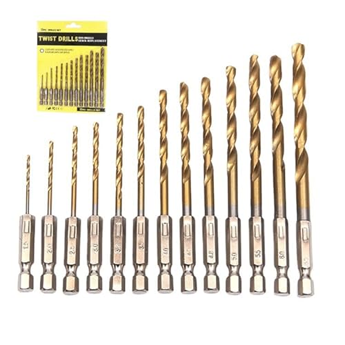 NestNook 13-Stück Titanium Twist Bohrbohrer Bit Set-Hochgeschwindigkeits-Stahl-Hex-Schaftbohrbits für Holz, Kunststoff, 1,5 mm-6,5 mm von NestNook