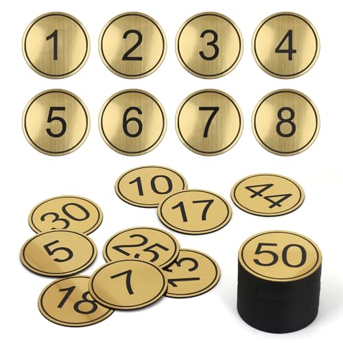 NestNook Goldene Tischnummern 1–25, 5 cm große ABS-Etiketten mit Gravur und selbstklebendem Klebeband für Restaurants, Hotels, Fitnessstudios usw von NestNook