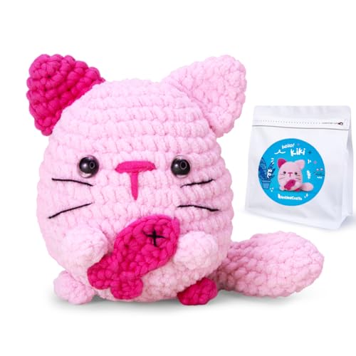 NestledCrafts Häkelset, Komplettes Häkelsets für Anfänger Erwachsene, Strickset, Weiches Garn, Eisstreifenlinie, Geschenk zum Geburtstag, Inklusive Schritt-für-Schritt Videoanleitung, Anleitung(Kiki) von NestledCrafts